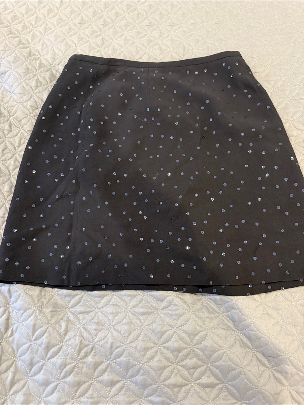 Ann Taylor Black A-Line Skirt with Blue Sequin Dots